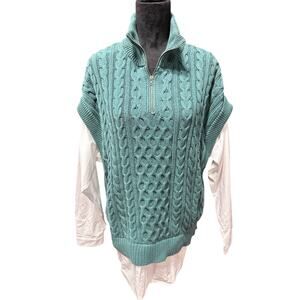 Anthropologie Pilcro NWT Cable Knit Twofer Sweater Green White M Oversized